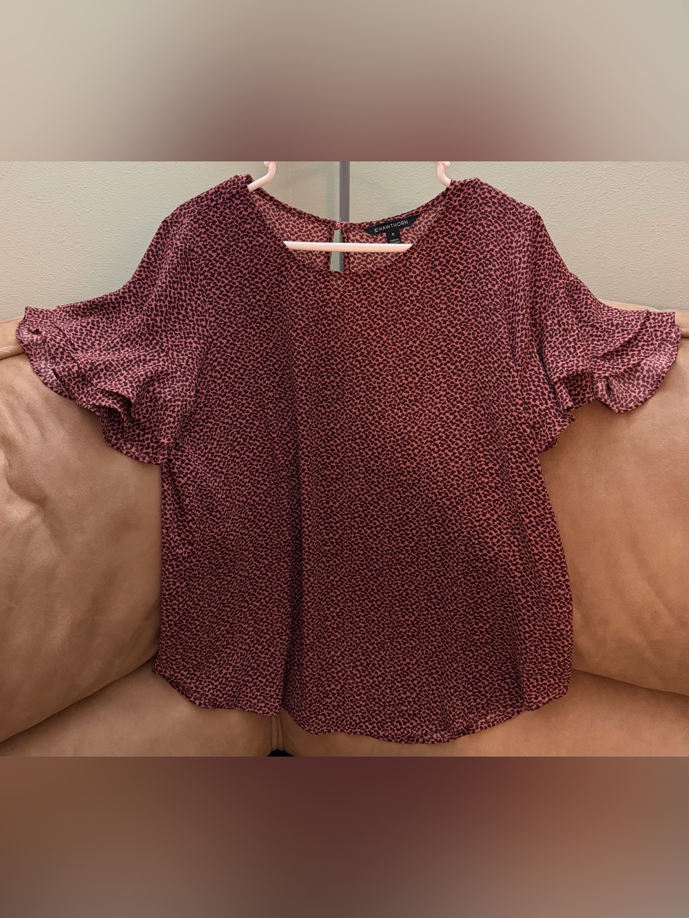 NWOT Stitch Fix 41 Hawthorn Eliza Ruffle Sleeve Scoop Neck Blouse Burgundy Med